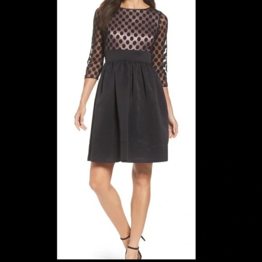 Eliza J Polka Dot Mesh Bodice Fit & Flare Dress size 14